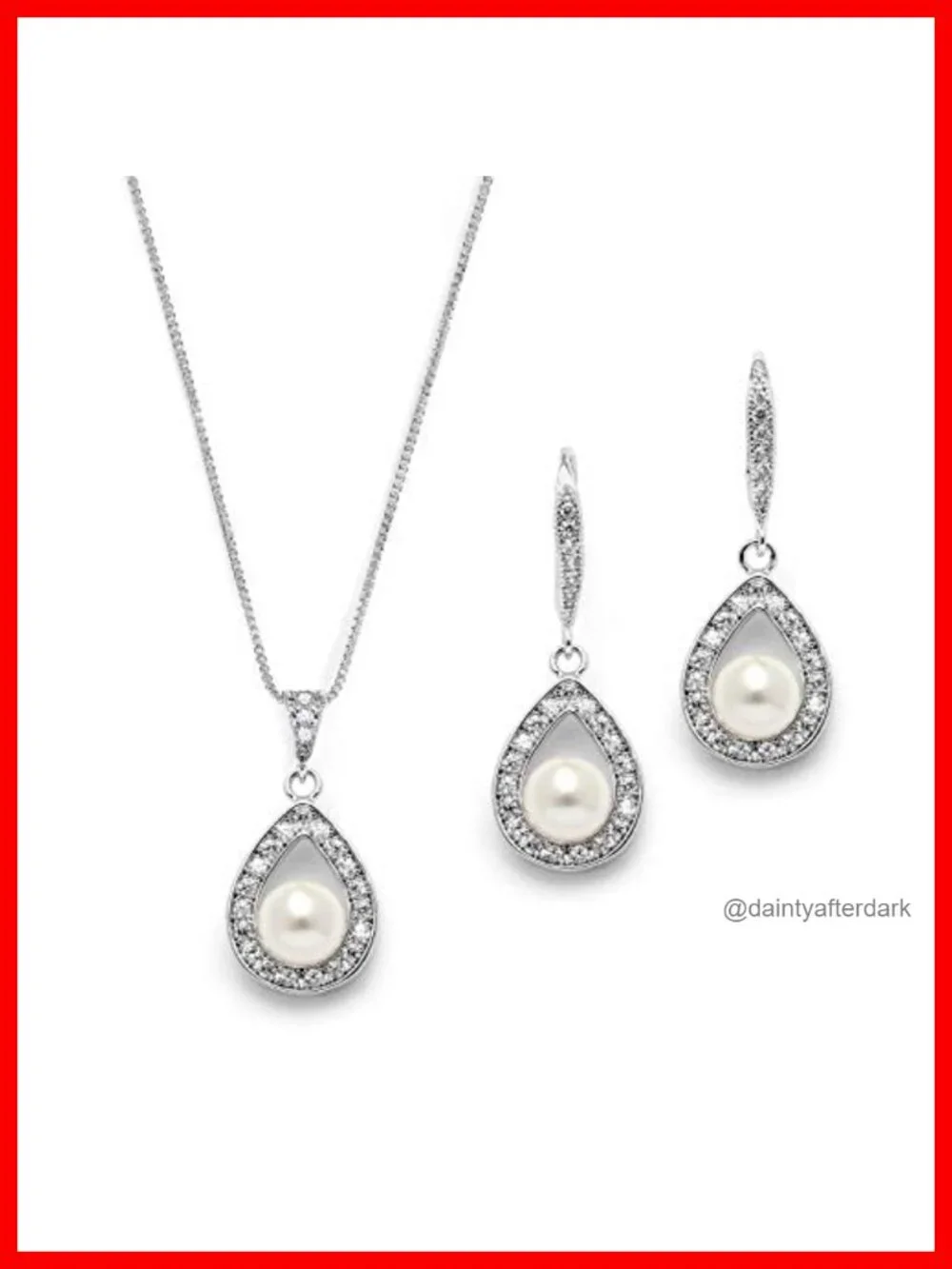 Pearl & Cubic Zirconia Wedding Jewelry Set - Necklace & Drop Earrings